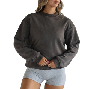 Best Selling Women's 100% Cotton Fleece Crop <b>Top</b> Color Block Sweatshirt Breathable Winter Autumn Casual - Product Image 5