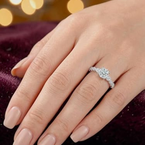 Bague de fiançailles et alliance en argent sterling 925 avec moissanite, plaqué or blanc, sertissage griffe, bijoux pour femme - Product Image 4