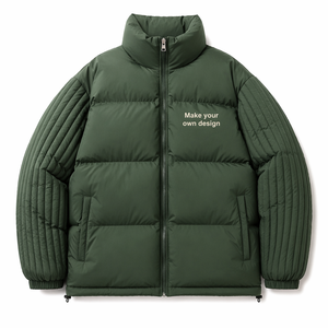 Men's Green Hooded Puffer <b>Jacket</b> With Zipper Closure Windproof Winter Coat Casual Style Polyester Filling <b>Thick</b> Warm Outerwear - Product Image 3