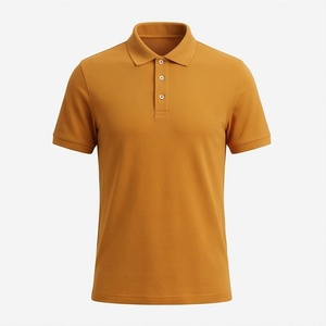 Polo en piqué jaune moutarde à manches courtes pour homme, coupe classique, tricot uni, décontracté, avec boutons - Product Image 1