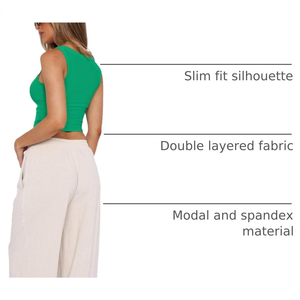 Nouveau débardeur femme 2026 à col carré, vert uni, court, décontracté, sans manches, camisole, crop top, écologique, OEM ODM - Product Image 2