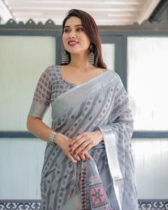 ผ้าซิ่นอินเดียลายพิมพ์ดิจิทัลสวยงาม ผ้าลินินผสมฝ้าย แต่งลายเงินแบบพิเศษ ดีไซน์หรูหรา สำหรับงานแต่งงานและโอกาสพิเศษสำหรับผู้หญิง - Product Image 4