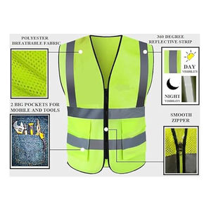 Chaleco de seguridad multibolsillos de alta visibilidad reflectante ANSI Clase 2, transpirable, de malla, con cierre de gancho y bucle de liberación rápida - Product Image 3