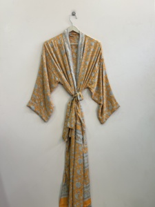 Kimono de luxe en soie pour la plage, ouvert sur le devant, longueur intégrale, manches longues, lavable en machine, doux, pour la plage - Product Image 3