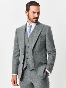 Traje de Tres Piezas para Hombre, Gris, de Lana, Estilo Británico, Corte Entallado, Chaqueta, Chaleco y Pantalones, Cuello de Solapa, Cierre de un Botón - Product Image 1