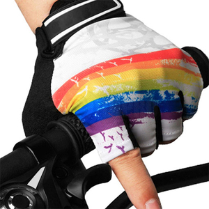 Gants de cyclisme demi-doigts imprimés arc-en-ciel, respirants, en maille, protection de la paume, fermeture auto-agrippante unisexe, gants d'été pour le cyclisme - Product Image 6