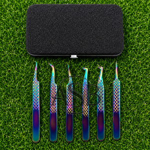 Pince à cils en acier inoxydable arc-en-ciel avec grip diamanté, outils de précision pour isolation et volume des cils - Product Image 6