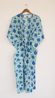 Kaftan 100 % coton imprimé numériquement à col en V, style bohème floral, pour la plage, respirant, séchage rapide, avec cordon de serrage, idéal été/printemps/automne