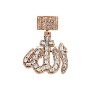Pendentif personnalisé VVS Allah en moissanite de laboratoire, lettres serties, style hip-hop unisexe, chaîne cubaine plaquée or blanc et argent, certifié GIA - Product Image 1