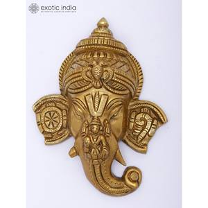 พระพิฆเนศผนังทองเหลืองแขวนกับ lakshmi และ gandabherunda พร้อมสัญลักษณ์จักระ - Product Image 4