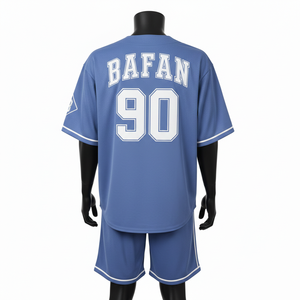 Ensemble de shorts de baseball pour hommes, tissu jersey polyester respirant, panneaux bleus unis, broderie personnalisée pour ensemble de shorts homme - Product Image 2