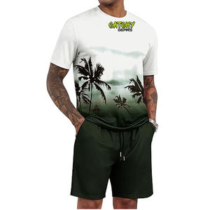 ชุดเสื้อยืดและกางเกงขาสั้นผ้าถักพิมพ์ลายสำหรับผู้ชาย ชุดกีฬาลำลองระบายอากาศได้ดี ชุดสองชิ้น - Product Image 6