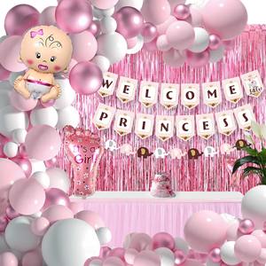 Kit de Décoration Bienvenue Princesse Bébé Fille Thème Rose avec 44 Pièces, Ensemble de Ballons et Guirlande en Aluminium pour Baby Shower et Fête de Bienvenue Nouveau-né - Product Image 1