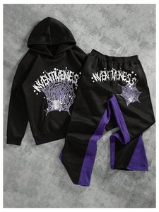 Ensemble jogging homme de haute qualité, sweat à capuche et pantalon évasé, streetwear 100% coton, design graphique personnalisé, survêtement pour homme - Product Image 2