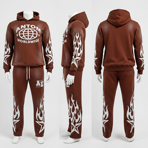 <b>High</b> Quality Winter Adult Tracksuits Men and Women 2 Piece 100% Cotton Streetwear Rhinestones Sun Faded Screen Print Logo Set - Product Image 1