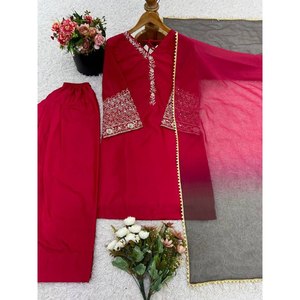 Ensemble haut-bas et dupatta de soirée respirant de longueur midi, design élégant - Product Image 1