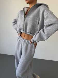 Heavy Fleece <b>Tracksuit</b> Cozy Two Piece Sports Outfit for Fitness Training Daily Comfort and Outdoor Activities - Product Image 2
