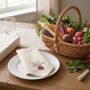 Custom Wholesale Embroidery Beetroot Natural <b>Linen</b> Dinner Napkin Hemstitch <b>Cloth</b> Napkin Machine Washable Durable Home Hotel - Product Image 4