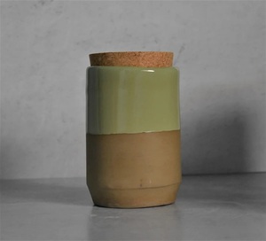Modern Ceramic <b>Storage</b> Canister Cork Lid Two Tone Glaze Airtight <b>Kitchen</b> Jar Minimalist Counter Organizer Premium Design - Product Image 4