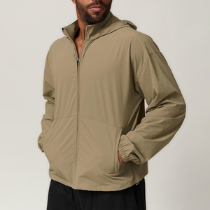 Regular Athletic Fit Outdoor Sports Solid Color Zipper <b>Jacket</b> for <b>Workout</b> Hooded Windbreaker Gym Apparel Supplier Bulk Tracksuit - Product Image 5