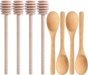 Honey Sticks Dipper Set, 6 Inch Honeycomb Stirrer 4 <b>Pcs</b> with Bamboo Honey Spoons <b>Mini</b> Wooden Wand for Dispense Jar Drizzle - Product Image 1