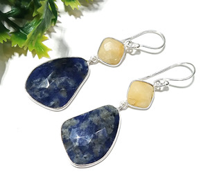 Yellow Sapphire Blue Jade Bohemian Style Solid 925 Sterling <b>Silver</b> Handmade Natural Gemstone <b>Dangle</b> Drop <b>Earrings</b> Certified - Product Image 3