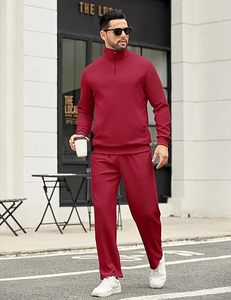 Ensemble de survêtement 2 pièces brodé pour homme, style hip-hop, automne, pull à col zippé et pantalon de survêtement large, 100 % coton - Product Image 1