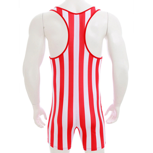Maillot de lutte classique pour homme, rayé rouge et blanc, sans manches, ajusté, imprimé par sublimation, taille élastique, 100 % coton 240 g/m² - Product Image 4