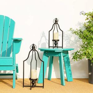 Par de Faroles de Metal con Acabado Negro Vintage, Estilo Rústico, Perfectos para Decoración de Espacios Gastronómicos en Bodas y Decoración del Hogar, de la India - Product Image 5