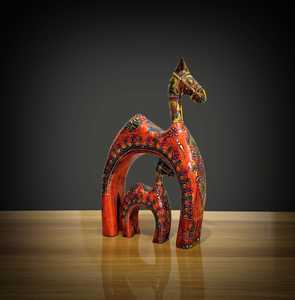 Juego de Caballo Madre e Hijo de Madera Hecho a Mano |   Par de Figuras de Caballos Pintadas Étnicas |   Pieza Decorativa Artesanal India - Product Image 3