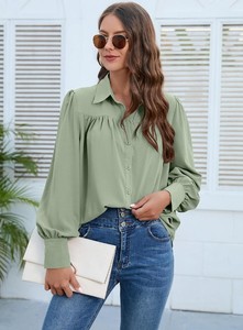 Camisas de Mujer para Primavera, Verano y Otoño, Blusas de Moda de Color Sólido, Manga Larga, Cuello Camisero, Corte Regular, Casual, con Botones Delanteros - Product Image 2