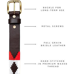 Handmade Leather Polo <b>Belt</b> with Pampa Diamond Pattern in <b>Red</b> White Blue Equestrian Style Casual Wear - Product Image 5