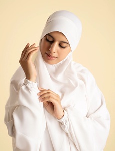Tenue de prière longue et douce pour femme, style Nida Royal, entièrement couvrante, blanche, à manches longues, anti-statique, faite à la main, pour usage quotidien, style saoudien, avec hijab et niqab. - Product Image 5