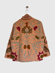 Veste en coton brodée de fleurs, col mandarin, manches lanternes, grande taille, vêtements d'automne pour femmes, style Prairie Chic - Product Image 2