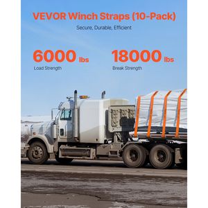Set di 10 Cinghie per Verricello per Camion, 4 in x 30 ft, con Gancio Piatto, Resistenza alla Rottura 18000 Lbs, Accessori per il Controllo del Carico - Product Image 2