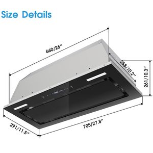 Cappa aspirante da incasso in vetro nero da 30 pollici, 800 CFM, con controllo touch a gesto e filtri a rete per cucina - Product Image 2