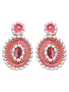 CRYSTAL CRAFT New handmade flower rice bead bead bead <b>tassel</b> ear hook personalized <b>earrings</b> - Product Image 3