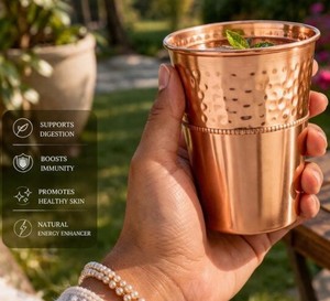 Craftsy Home – Cuivre martelé haut de gamme pour poignée ergonomique, récipient ayurvédique élégant au design moderne à texture mixte pour la maison - Product Image 2