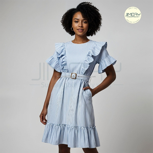 Vestido acampanado de rayas azules y blancas al por mayor para mujer, vestido MIDI acampanado de algodón informal de verano, calidad de exportación de moda global - Product Image 5