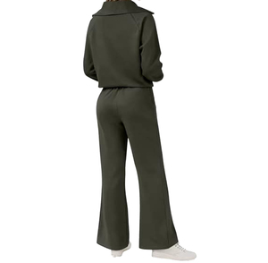 Women's Solid Green Tracksuit Full Sleeve <b>Hooded</b> Collar Regular Fit Casual Breathable Lightweight Summer Wear 60% Polyester 2 1 - Product Image 1