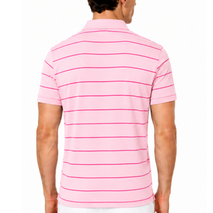 เสื้อโปโลผู้ชายลายทางสีชมพูพรีเมียม คุณภาพสูง แขนสั้น คอปกลำลอง ระบายอากาศได้ดี เหมาะสำหรับเล่นกอล์ฟ - Product Image 4