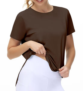 T-shirts courts pour femmes, coupe classique, manches courtes, en coton, pour l'été, la course, basiques, avec ourlet fendu, grandes tailles, séchage rapide, respirants - Product Image 4