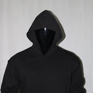 Sweat à capuche en molleton de coton noir, personnalisé, coupe oversize, grammage lourd, côte épaisse, taille américaine, effet vieilli, brodé, Finer Threads - Product Image 3