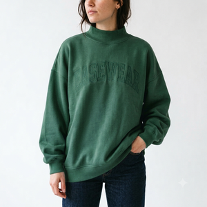 Sudadera cómoda de algodón premium con cuello simulado, hombros caídos y puños acanalados para mujer - Product Image 1
