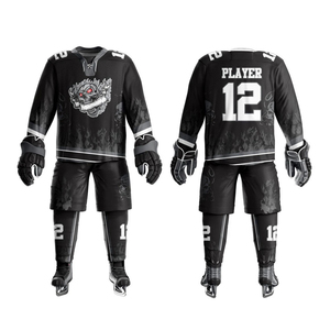 Custom Sublimated Ice Hockey Uniform Men's Moisture Wicking Polyester Jersey Pants With <b>Skull</b> Print Elastic Waist Athletic Fit - Product Image 3