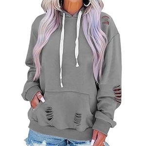 SFIVE INDUSTRIES Sudadera con Capucha Personalizada Bordada Estilo Urbano Desgastado Transpirable Unisex con Rasgaduras al por Mayor OEM - Product Image 1