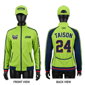 Premium 260 GSM Polyester Interlock Baseball Training <b>Jacket</b> <b>Lime</b> <b>Green</b> Navy Panel Design Custom Embroidery Print Logo - Product Image 1