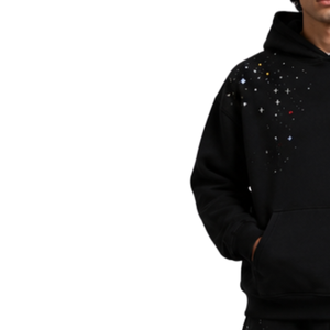 <b>Black</b> Rhinestone Star Pattern Hoodie Men Oversized Fleece Pullover Custom Logo Streetwear Heavyweight Casual Hooded <b>Sweatshirt</b> - Product Image 3