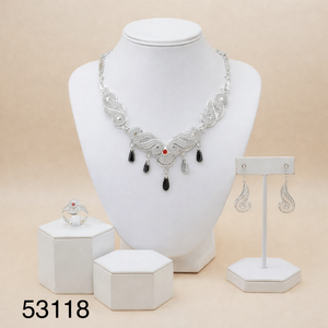 Ensemble collier et boucles d'oreilles pendantes pour femme, élégant, en laiton massif plaqué or, avec zircon naturel, design feuille tendance, pour mariage, chaîne corde - Product Image 3