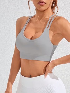 Premium Double Strap Fitness Crop Top | Breathable Knit Ventilation Hole Yoga <b>Bra</b> | Soft <b>Stretch</b> Athletic Gym Bralette - Product Image 3